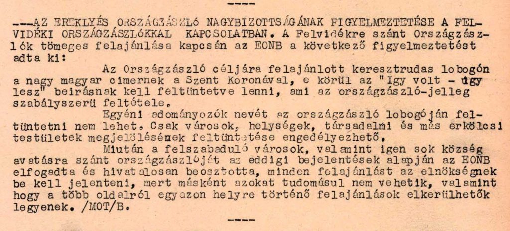 
AZ EREKLYÉS ORSZÁGZÁSZLÓ NAGYBIZOTTSÁGÁNAK FIGYELMEZTETÉSE A FELVIDÉKI ORSZÁGZÁSZLÓKKAL KAPCSOLATBAN • 